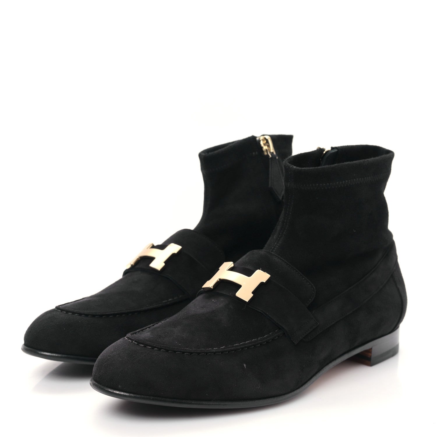Hermes Stretch Velvet Goatskin Saint Honore Ankle Boots 37 Black 3 of 8
