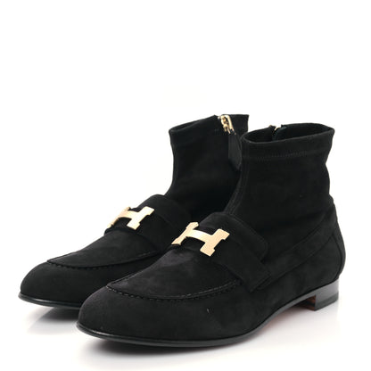 Hermes Stretch Velvet Goatskin Saint Honore Ankle Boots 37 Black 3 of 8