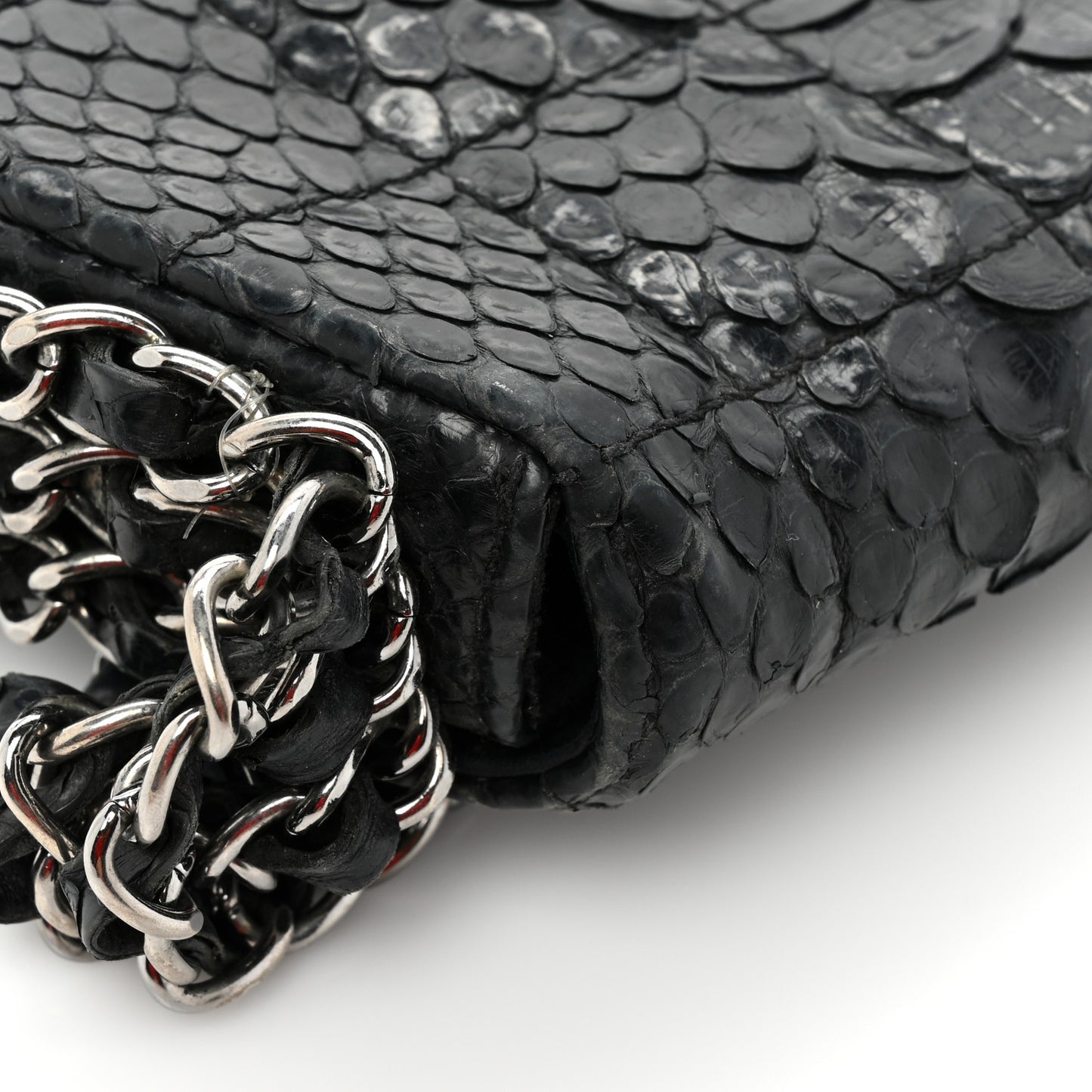 Snakeskin 3 Chain Flap Black