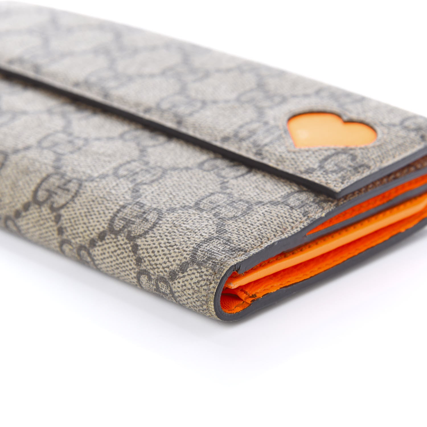 Gucci GG Supreme Monogram Continental Heart Wallet Beige Fluorescent Orange 7 of 13