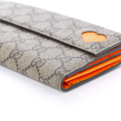 Gucci GG Supreme Monogram Continental Heart Wallet Beige Fluorescent Orange 7 of 13