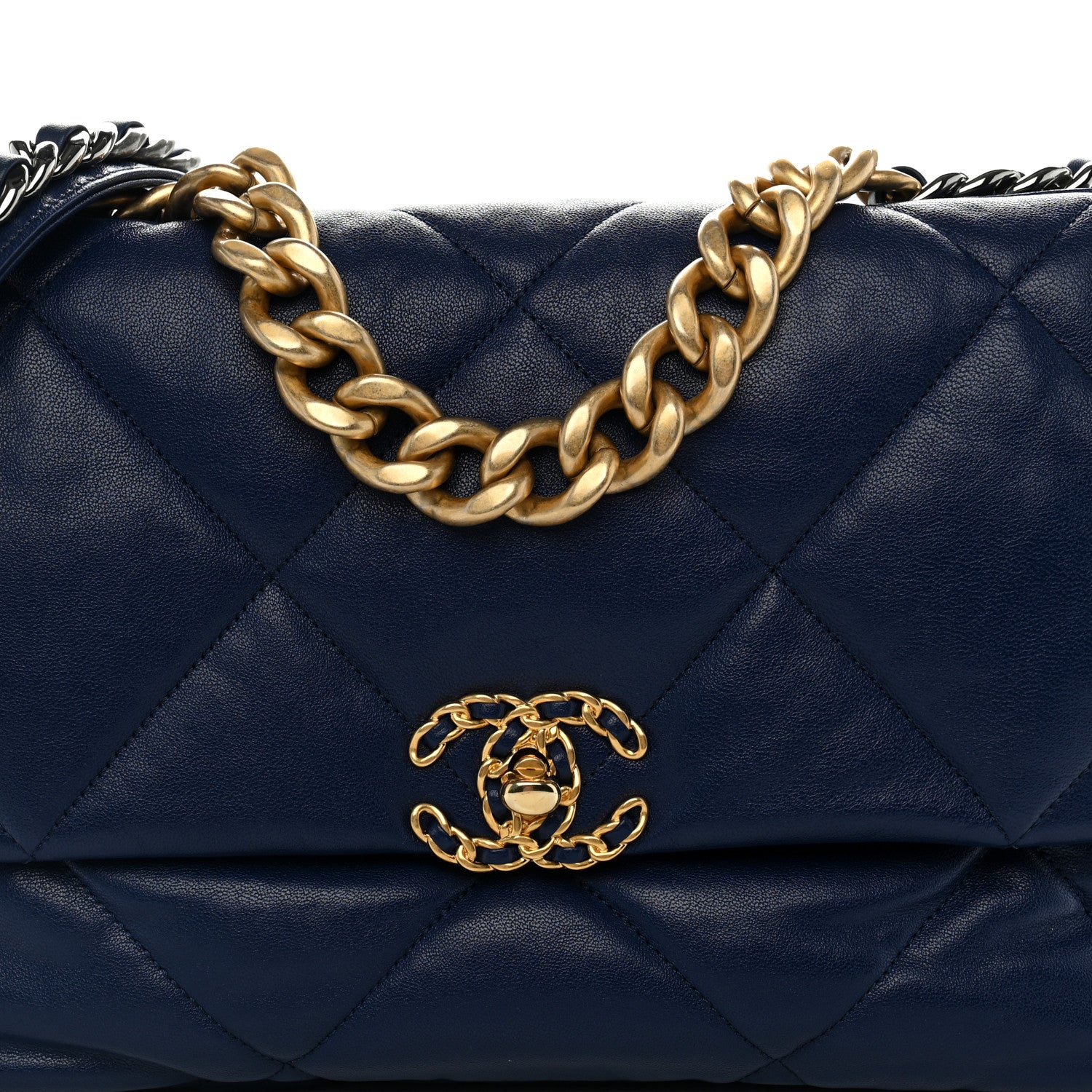 Chanel Goatskin Quilted Large Chanel 19 Flap Dark Blue 8 of 10