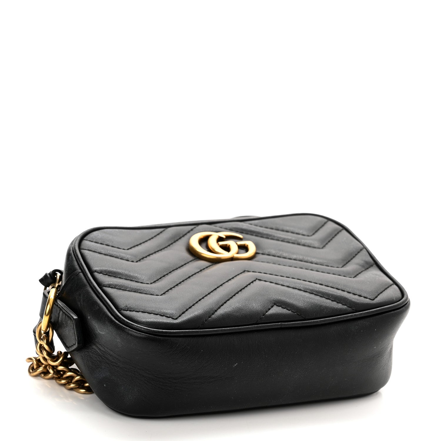 Gucci Calfskin Matelasse Mini GG Marmont Chain Shoulder Bag Black 4 of 13