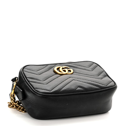 Gucci Calfskin Matelasse Mini GG Marmont Chain Shoulder Bag Black 4 of 13