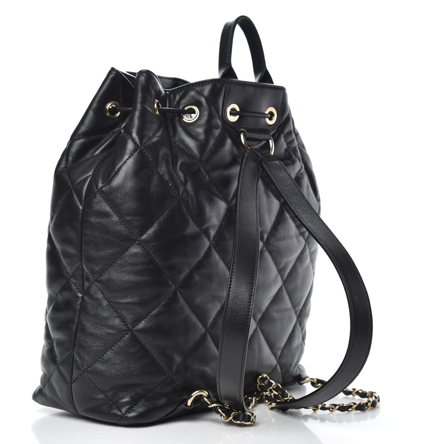 Lambskin Quilted Drawstring Backpack Black