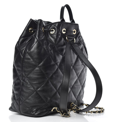 Chanel Lambskin Quilted Drawstring Backpack Black 2 of 10