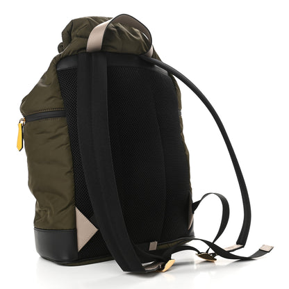 Fendi Nylon Vitello Grace FF Expandable Drawstring Backpack Military Brown Tortora 3 of 9