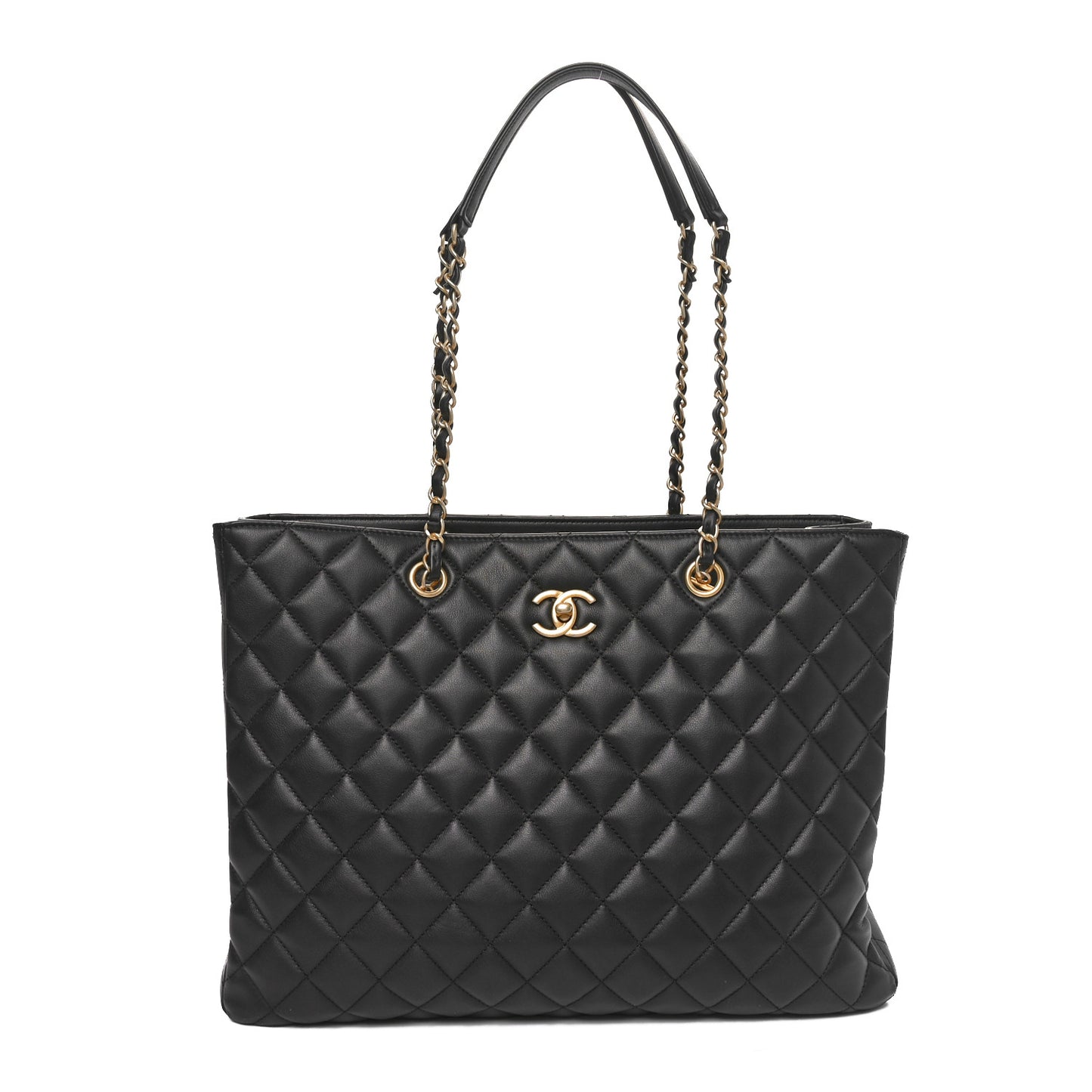 Calfskin Quilted Large Shopping Tote Black