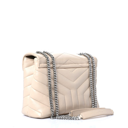 Saint Laurent Calfskin Y Quilted Monogram Small Loulou Chain Satchel Nude Powder 3 of 10