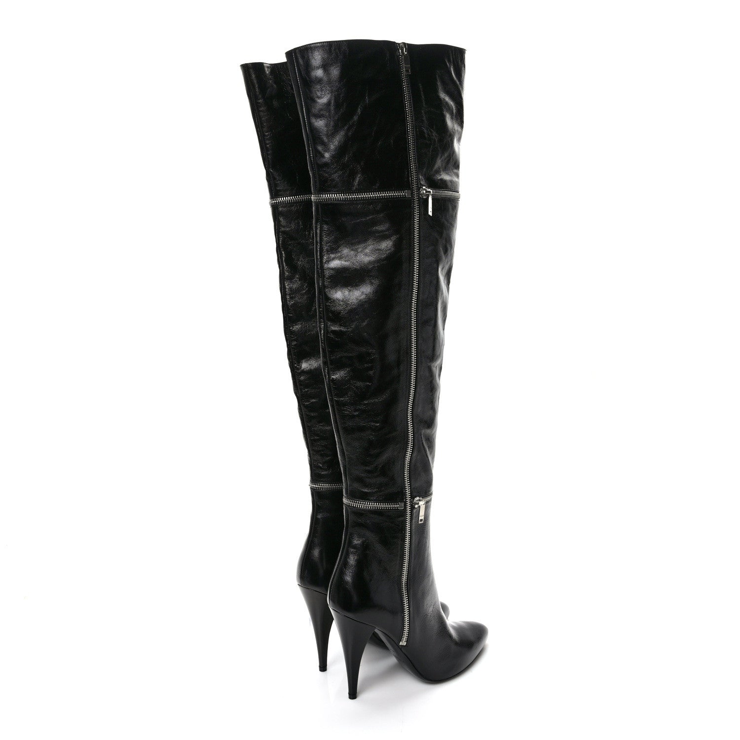 Saint Laurent Nappa Fetish 105 Zip Over The Knee Boots 39 Black 4 of 7