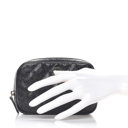 Chanel Camellia Calfskin Embossed Quilted Enamel CC Cosmetic Case Black 2 of 8