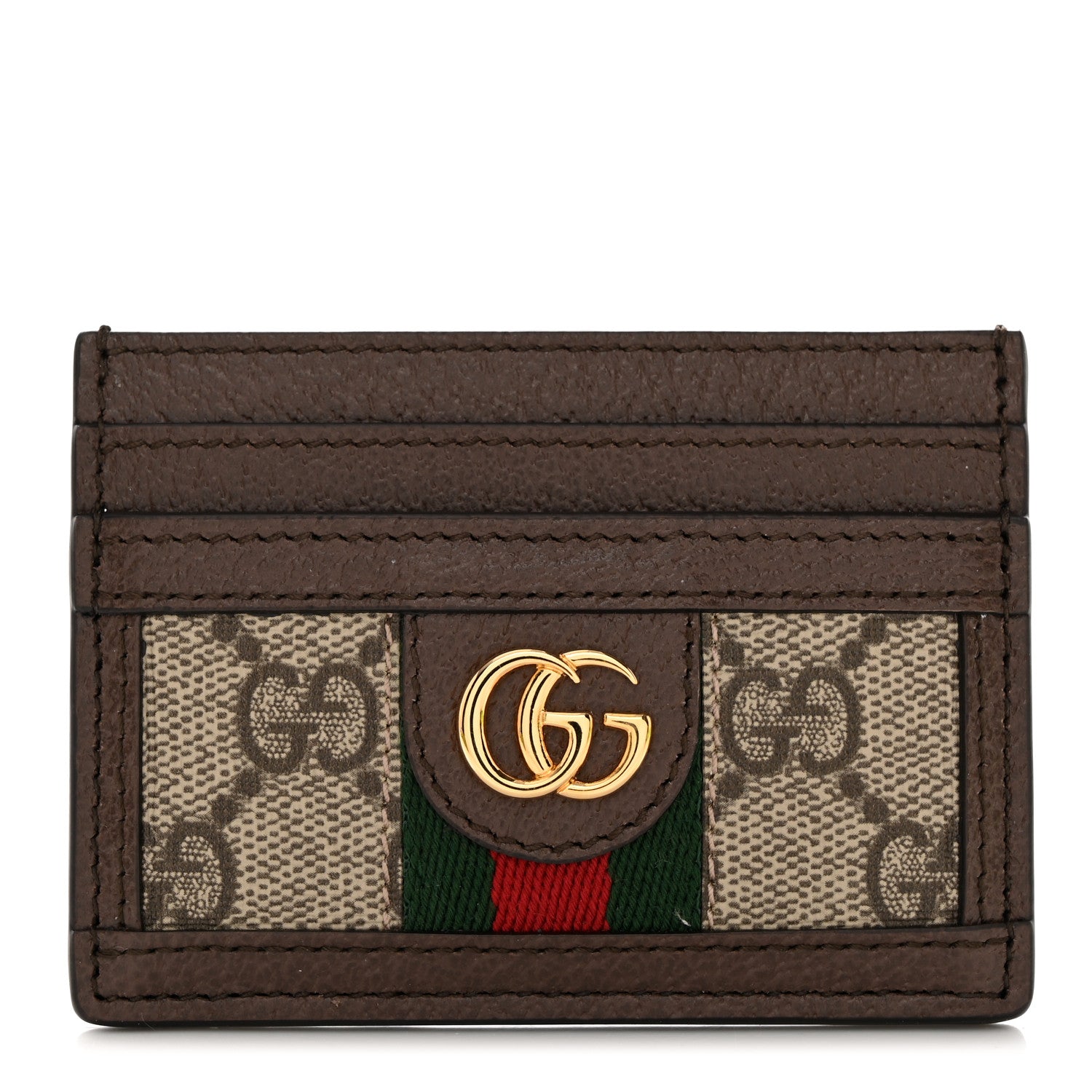 Gucci GG Supreme Monogram Textured Dollar Calfskin Ophidia Card Holder Beige Ebony New Acero 1 of 7
