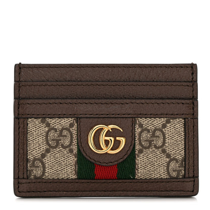 Gucci GG Supreme Monogram Textured Dollar Calfskin Ophidia Card Holder Beige Ebony New Acero 1 of 7
