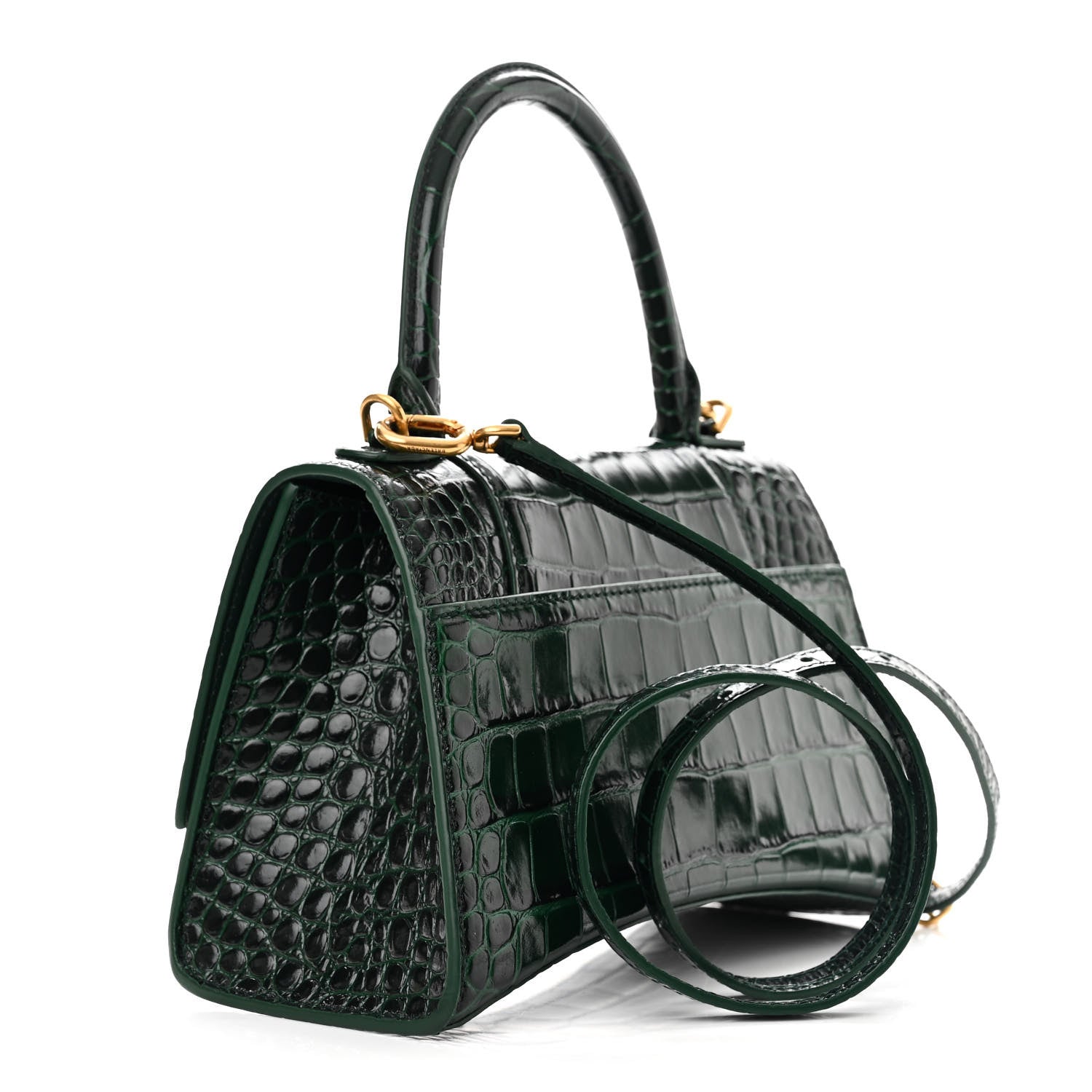 Balenciaga Shiny Calfskin Crocodile Embossed Small Hourglass Top Handle Bag Forest Green 3 of 12