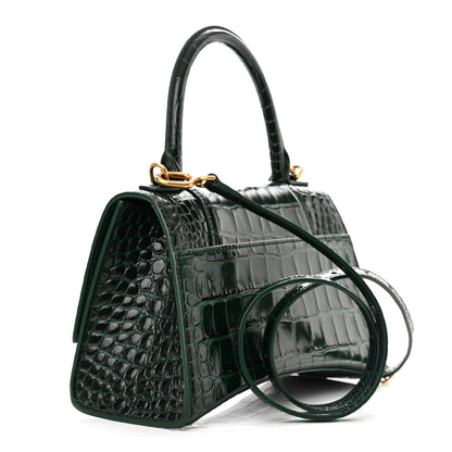 Balenciaga Shiny Calfskin Crocodile Embossed Small Hourglass Top Handle Bag Forest Green 3 of 12
