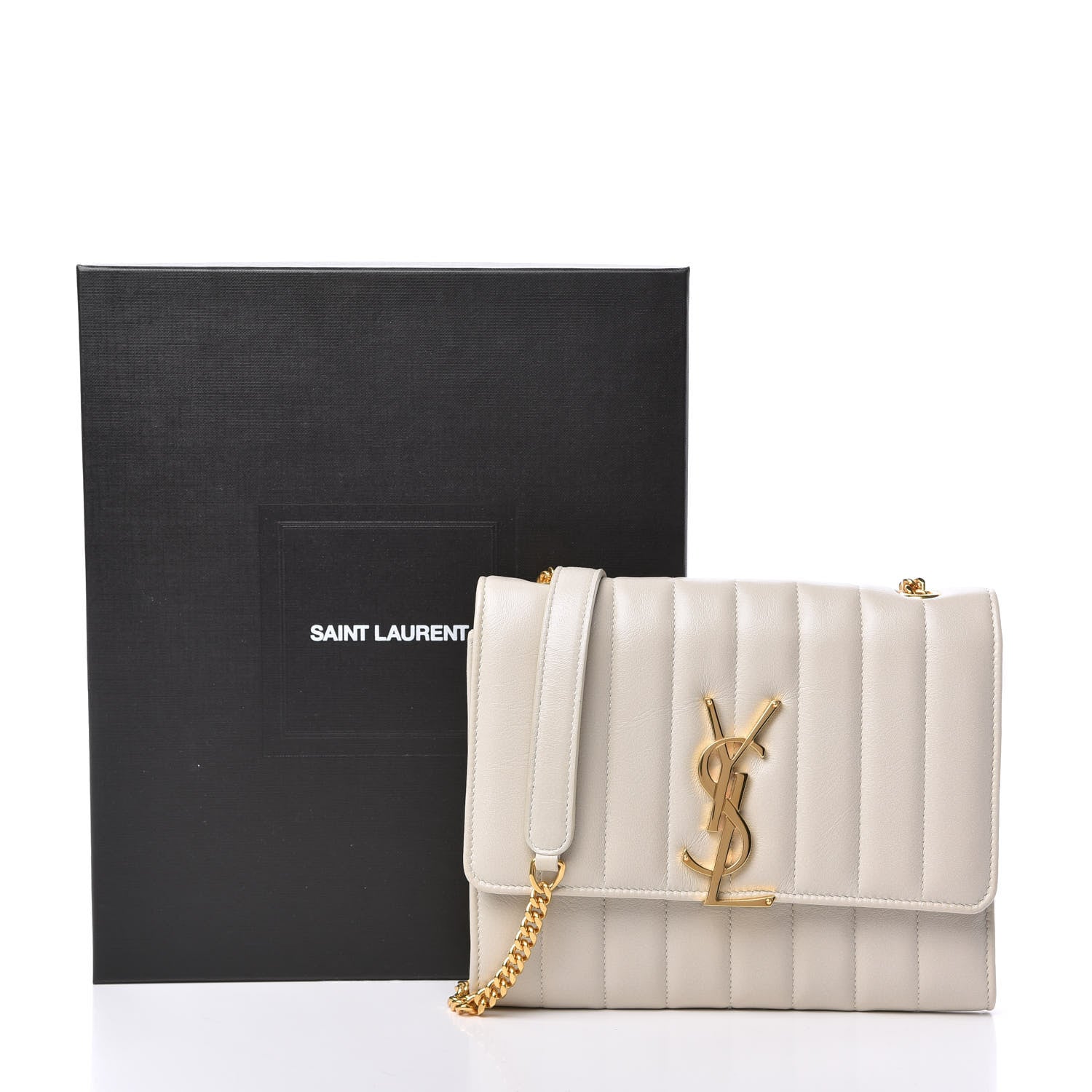 Saint Laurent Lambskin Matelasse Monogram Large Vicky Chain Bag White 10 of 10