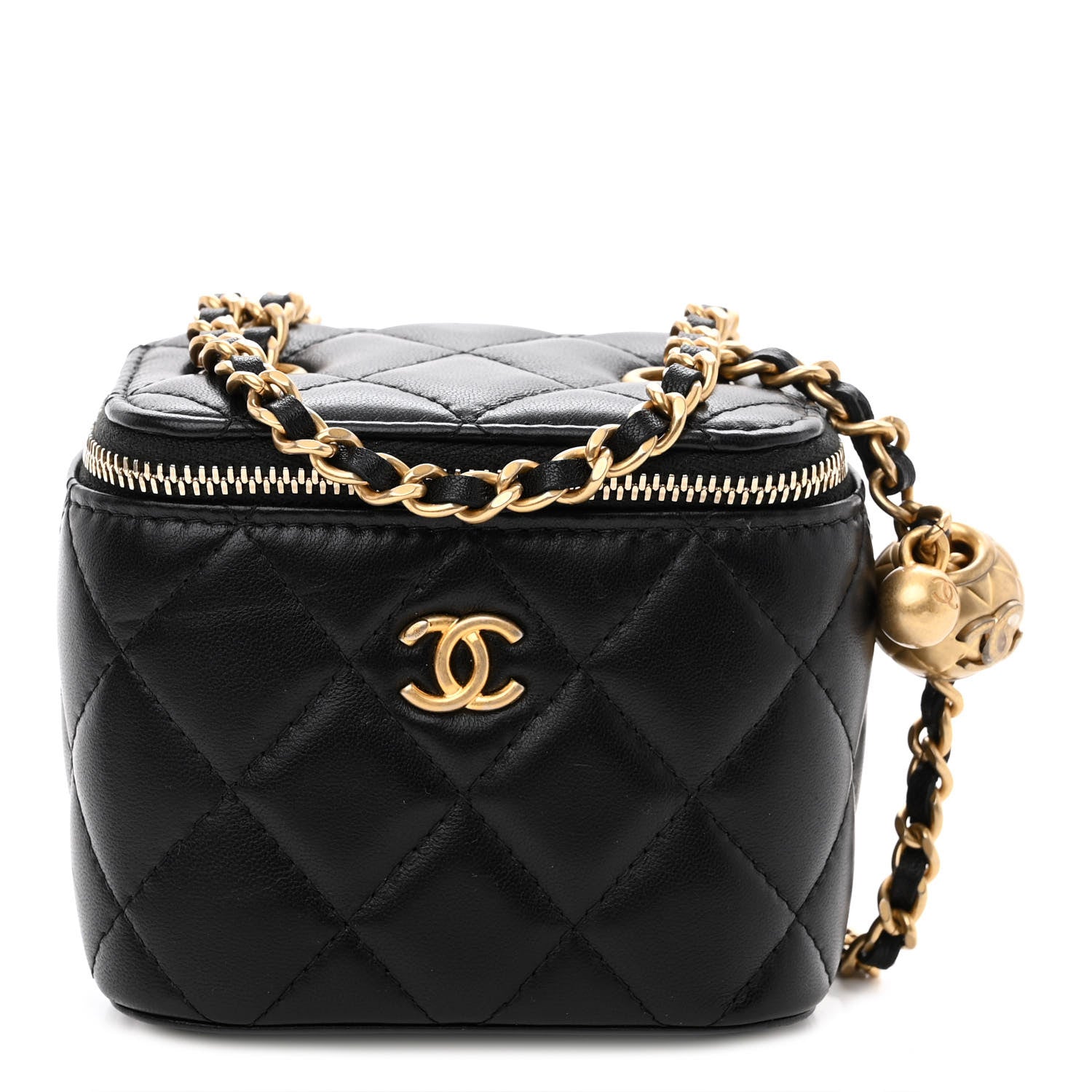Chanel Lambskin Quilted Mini Pearl Crush Vanity Case With Chain Black 1 of 10