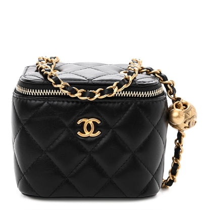 Chanel Lambskin Quilted Mini Pearl Crush Vanity Case With Chain Black 1 of 10