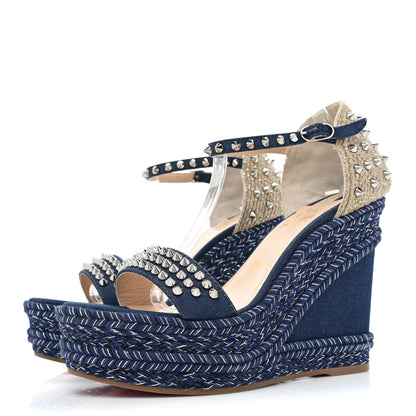 Christian Louboutin Denim Madmonica 120 Wedge Sandals 39 Blue 3 of 9