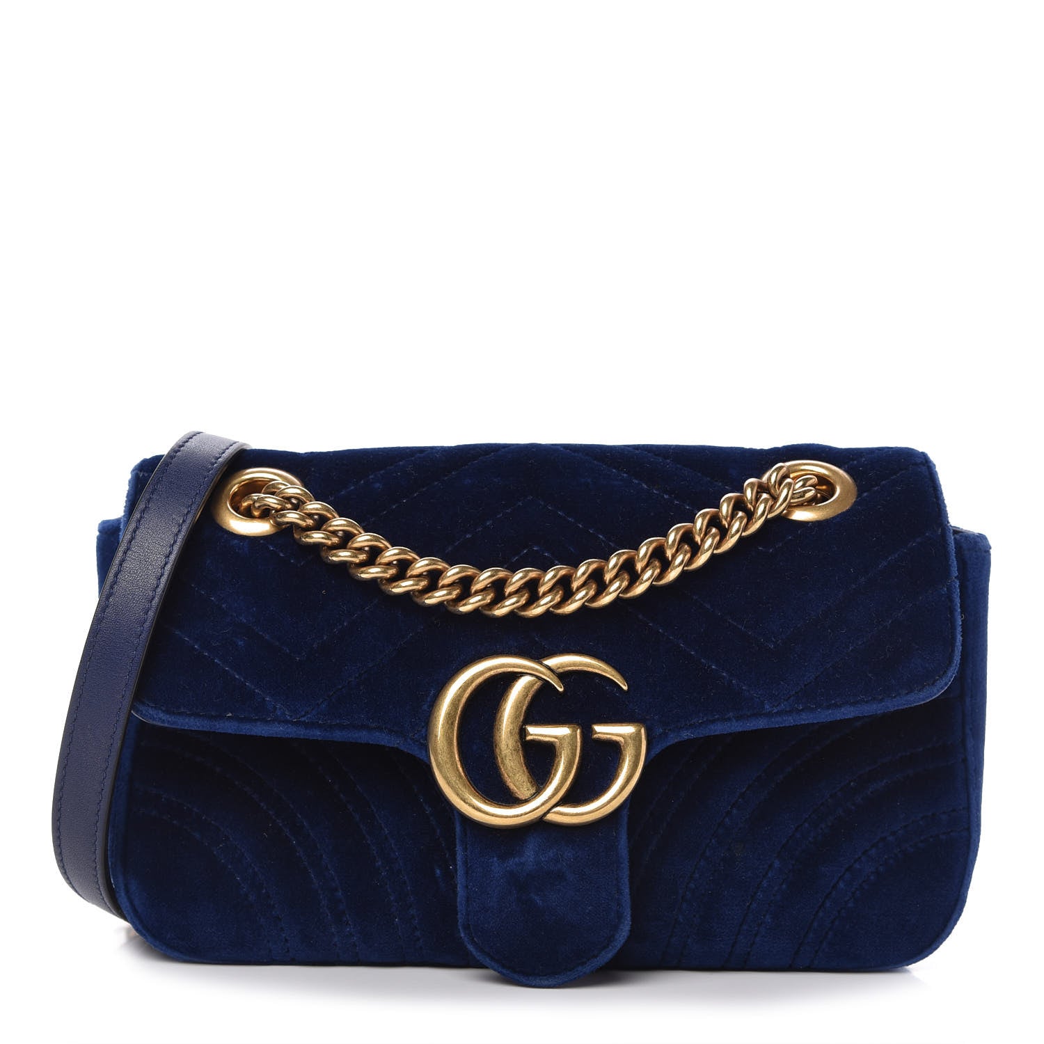 Gucci Velvet Matelasse Mini GG Marmont Shoulder Bag Cobalt Blue 1 of 10