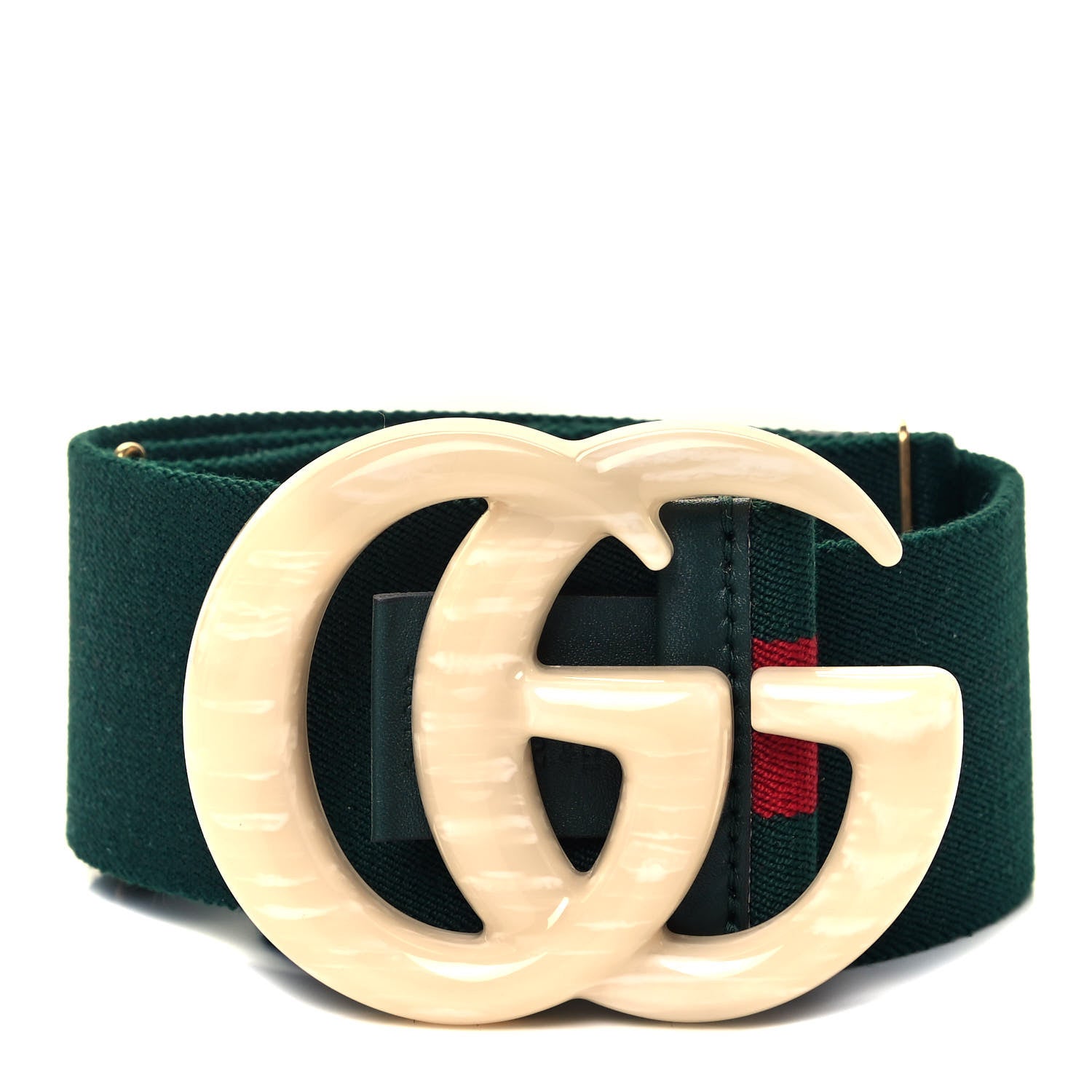 Gucci Web Elastic Plexiglass GG Marmont Belt 75 30 Red Green 1 of 4
