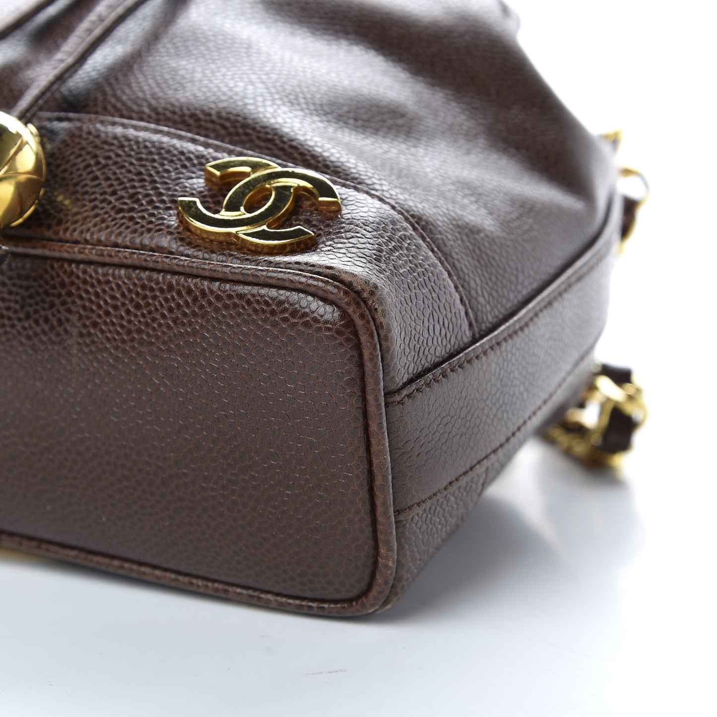 Caviar Drawstring Bucket Bag Brown