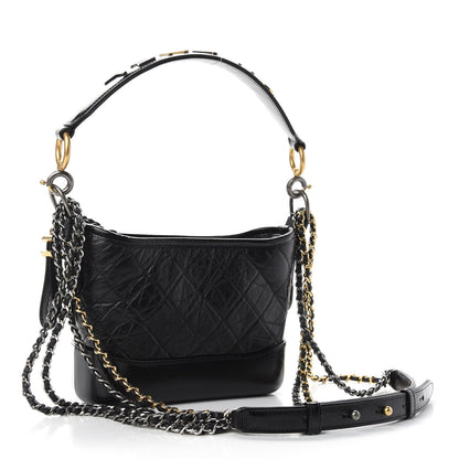 Chanel Aged Calfskin Quilted Small Gabrielle Logo Hobo Black 3 of 9