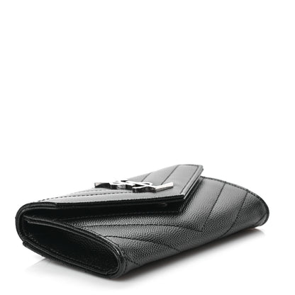 Saint Laurent Grain De Poudre Matelasse Chevron Small Monogram Envelope Wallet Black 4 of 6