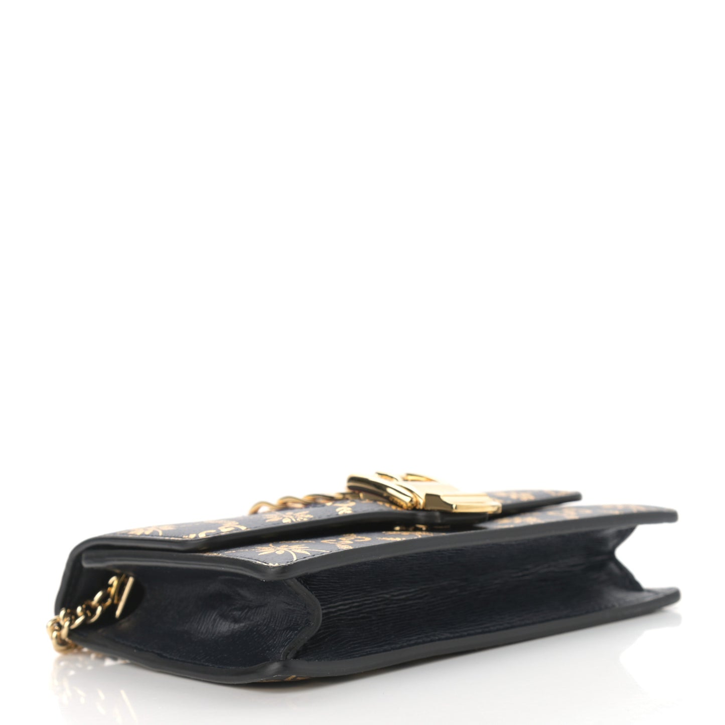 Textured Calfskin Super Mini Sylvie Chain Shoulder Bag Navy Gold