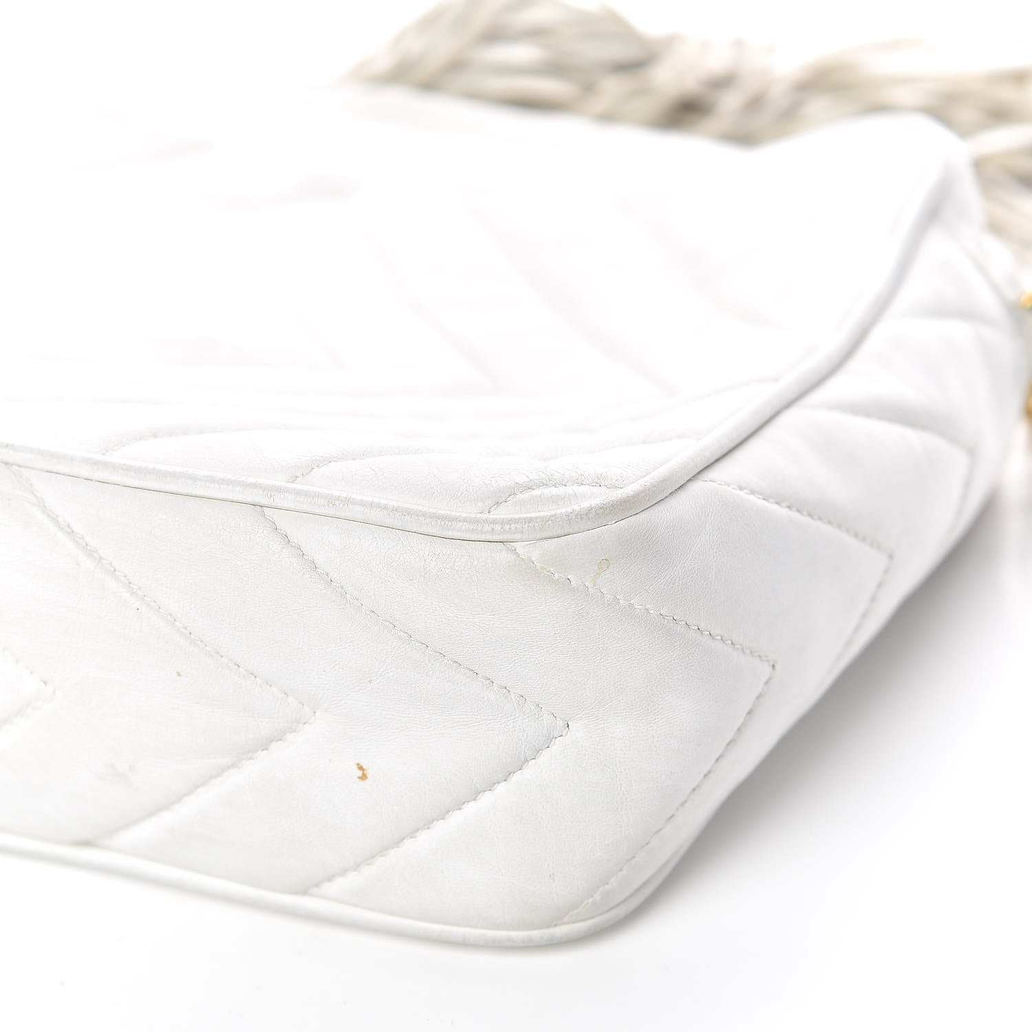 Chanel Lambskin Chevron Quilted Medium Tassel Camera Case White 18 of 21