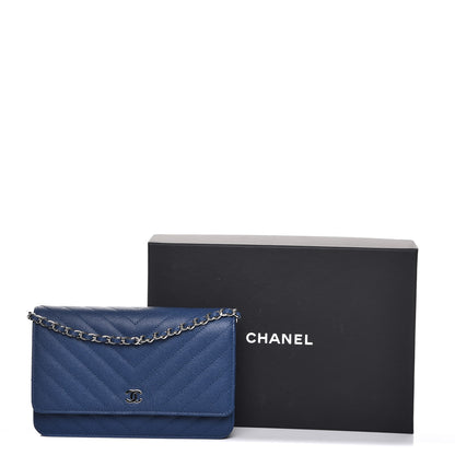 Chanel Caviar Chevron Wallet On Chain WOC Navy 9 of 9