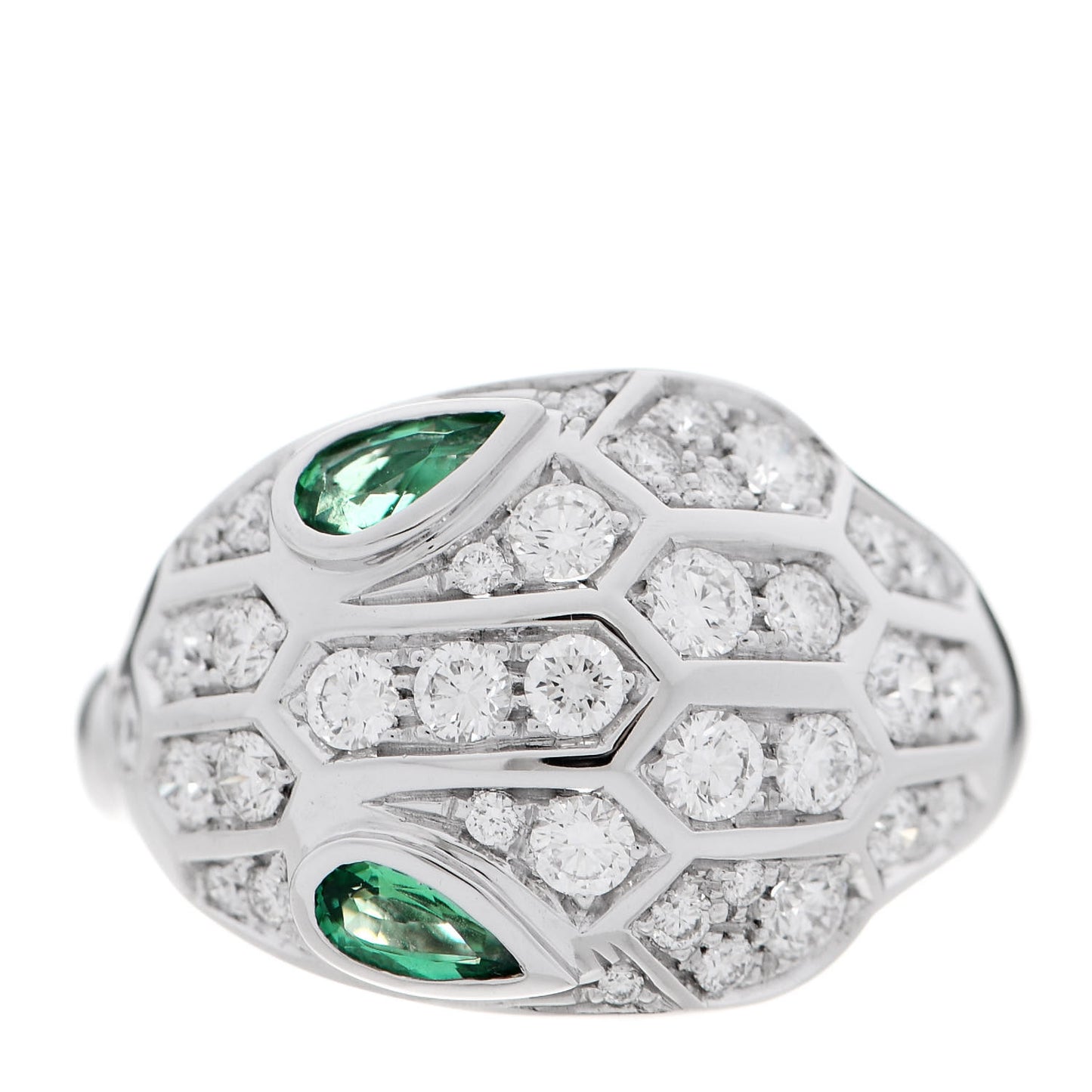 18K White Gold Diamond Emerald Serpenti Seduttori Ring 52 6