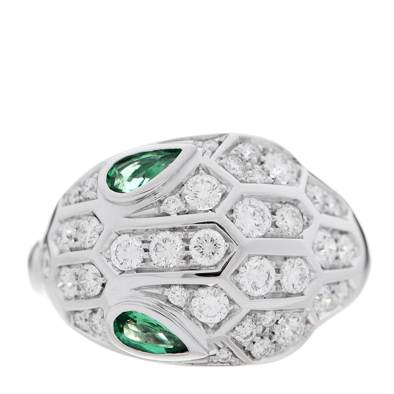Bulgari 18K White Gold Diamond Emerald Serpenti Seduttori Ring 52 6 3 of 8