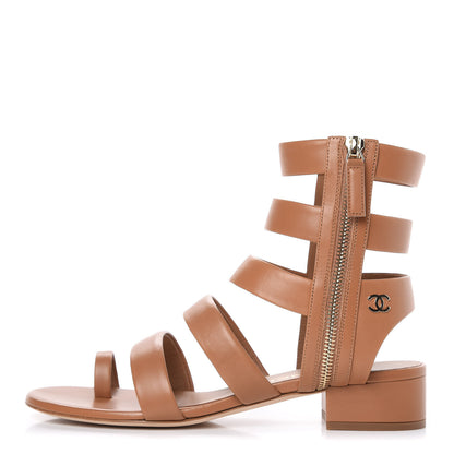 Chanel Calfskin Gladiator Sandals 37.5 Brown 1 of 10
