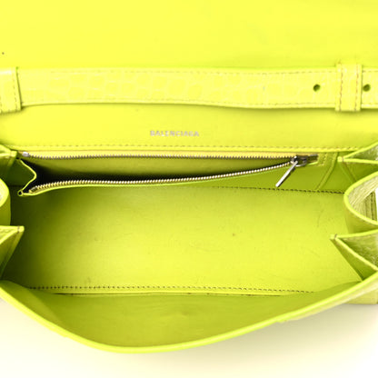 Balenciaga Shiny Calfskin Crocodile Embossed Small Hourglass Sling Shoulder Bag Lime 5 of 9