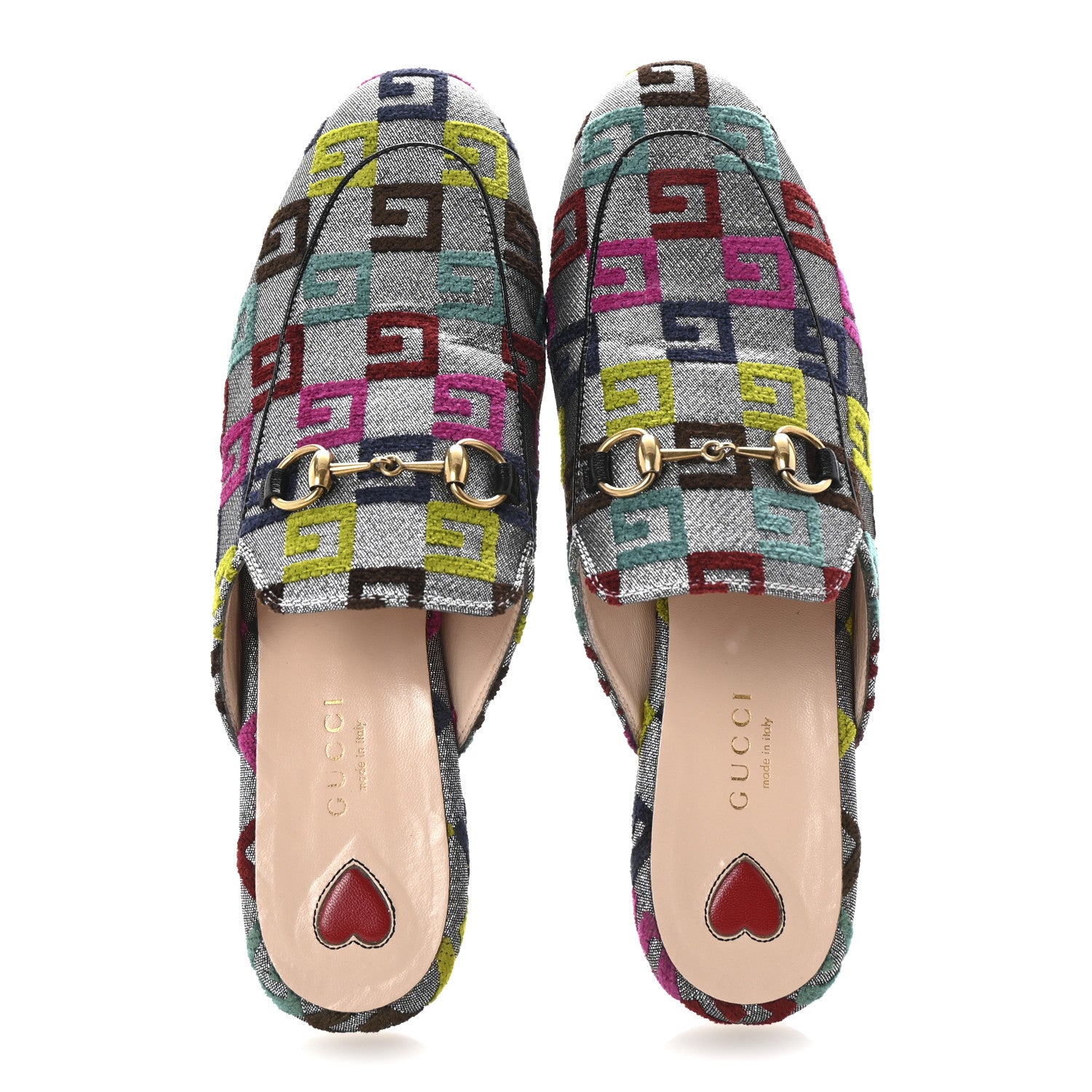 Gucci Velvet Lurex Square G Womens Princetown Slippers 37.5 Silver Multicolor 2 of 10