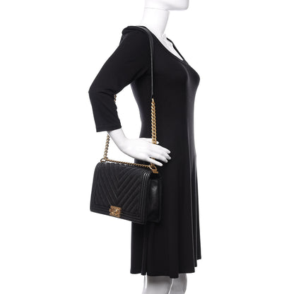 Chanel Caviar Chevron Quilted New Medium Boy Flap Black 2 of 10