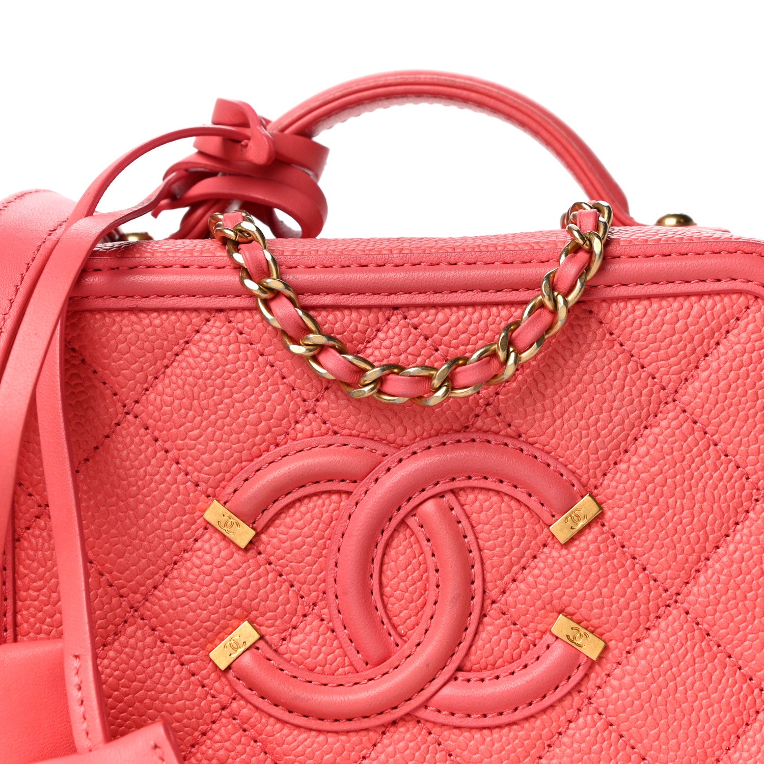 Chanel Caviar Quilted Small CC Filigree Vanity Case Coral 8 of 15