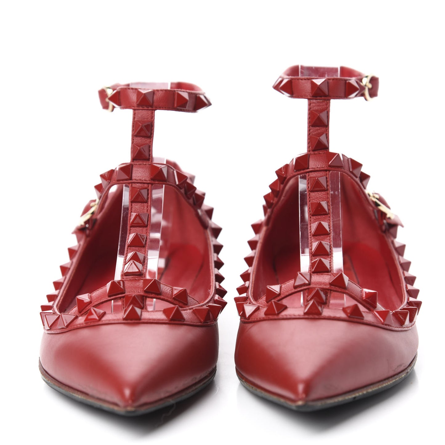 Calfskin Lacquered Monochrome Rockstud Cage Ballerina Flats 36.5 Rosso Valentino