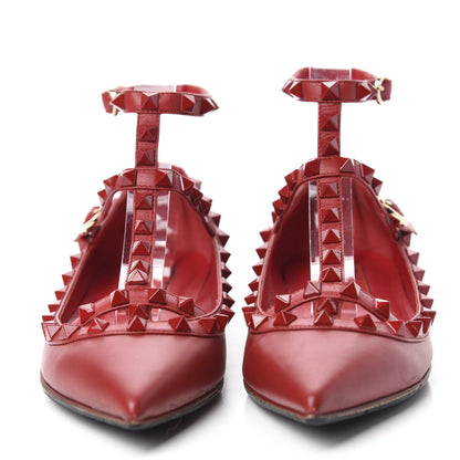 Valentino Garavani Calfskin Lacquered Monochrome Rockstud Cage Ballerina Flats 36.5 Rosso Valentino 2 of 9
