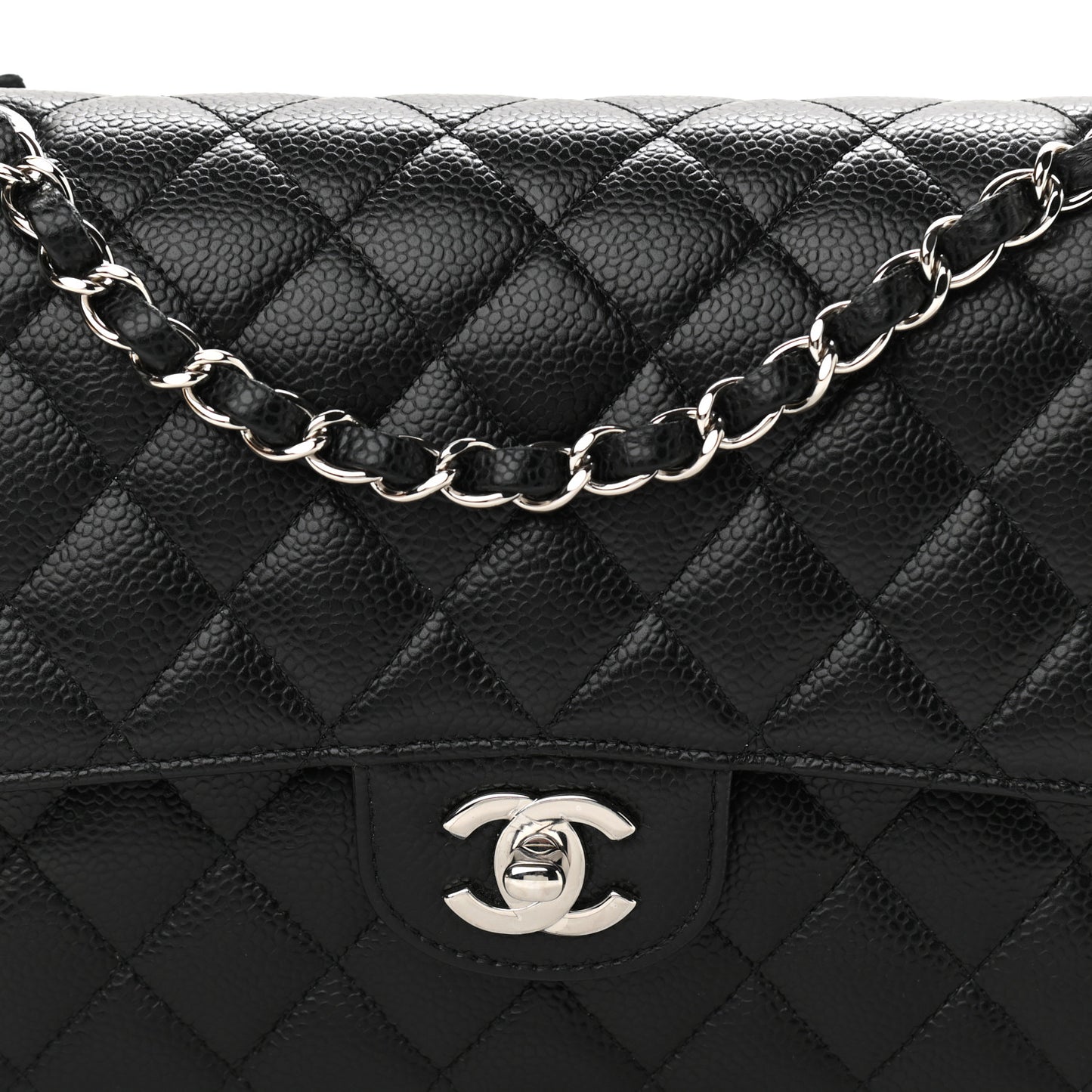 Caviar Quilted Medium Double Flap Black