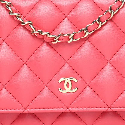 Chanel Lambskin Quilted Wallet On Chain WOC Light Red 8 of 10