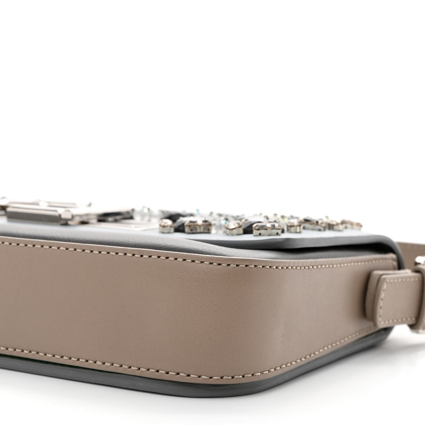 Vitello Dolce Crystal 3Baguette Shoulder Bag Blue Grey