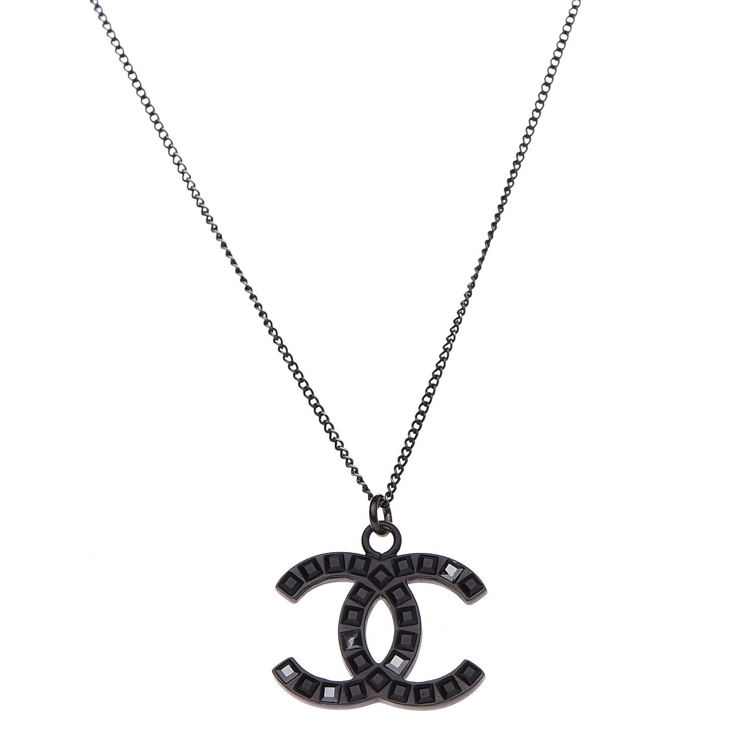 Chanel Ruthenium Baguette Crystal CC Necklace Black 1 of 7