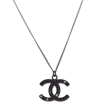Chanel Ruthenium Baguette Crystal CC Necklace Black 1 of 7