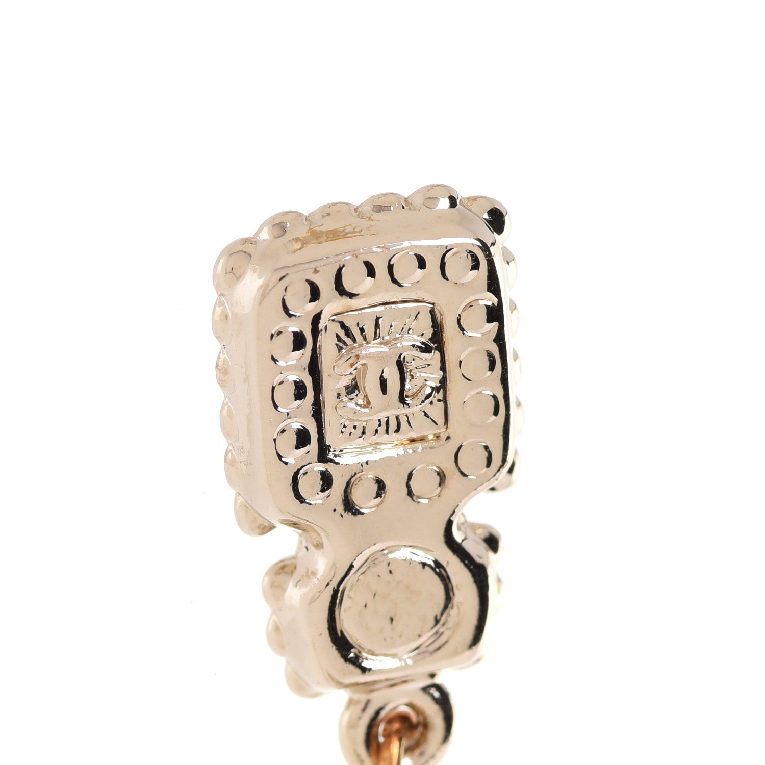 Chanel Crystal Pearl CC Perfume Bottle Drop Hoop Earrings Gold 5 of 6