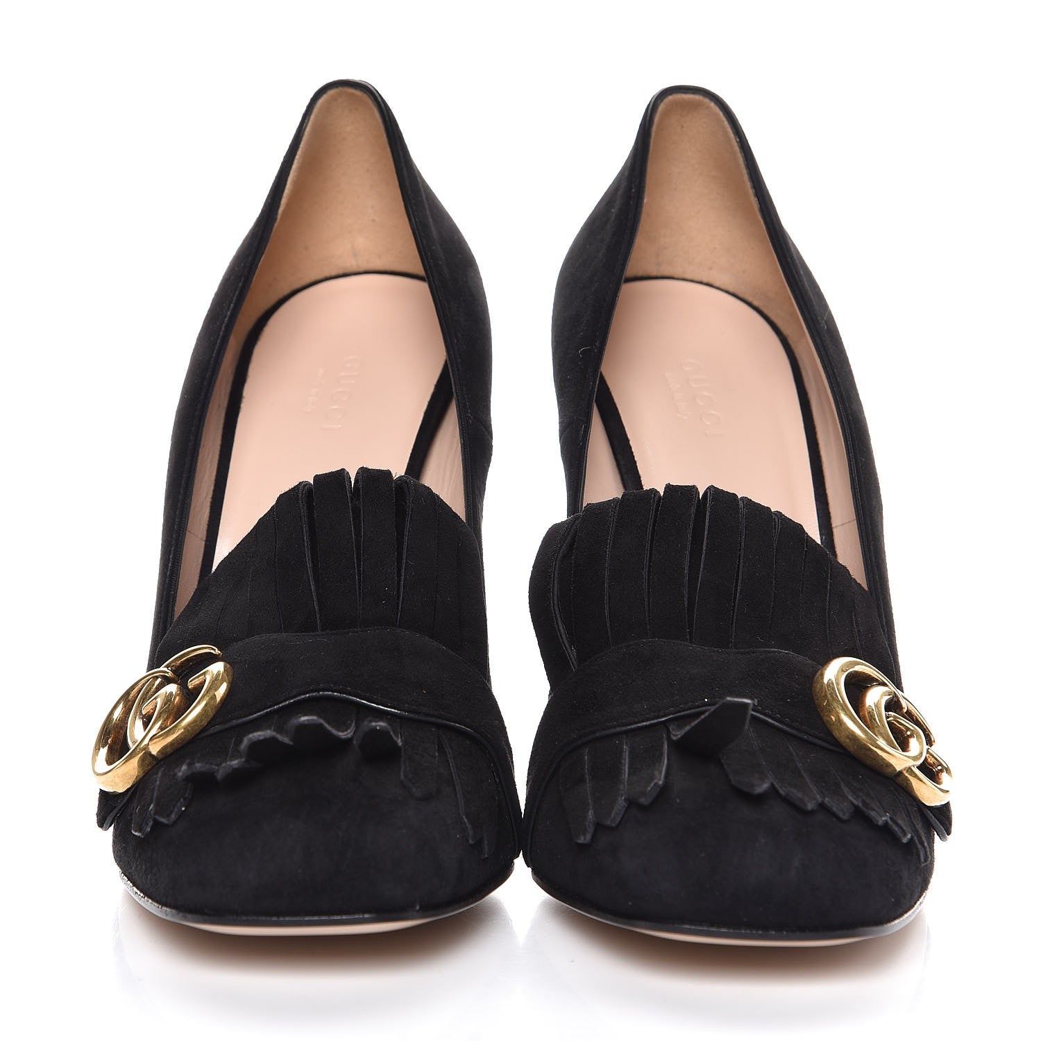 Gucci Kid Scamosciato GG Marmont Fringe 105mm Loafer Pumps 41 Black 2 of 9