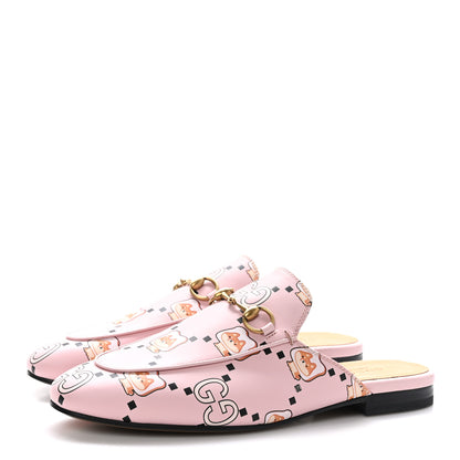 Gucci X PIKARAR Calfskin Monogram Print Womens Princetown Slippers 37.5 Pink Multicolor 3 of 8