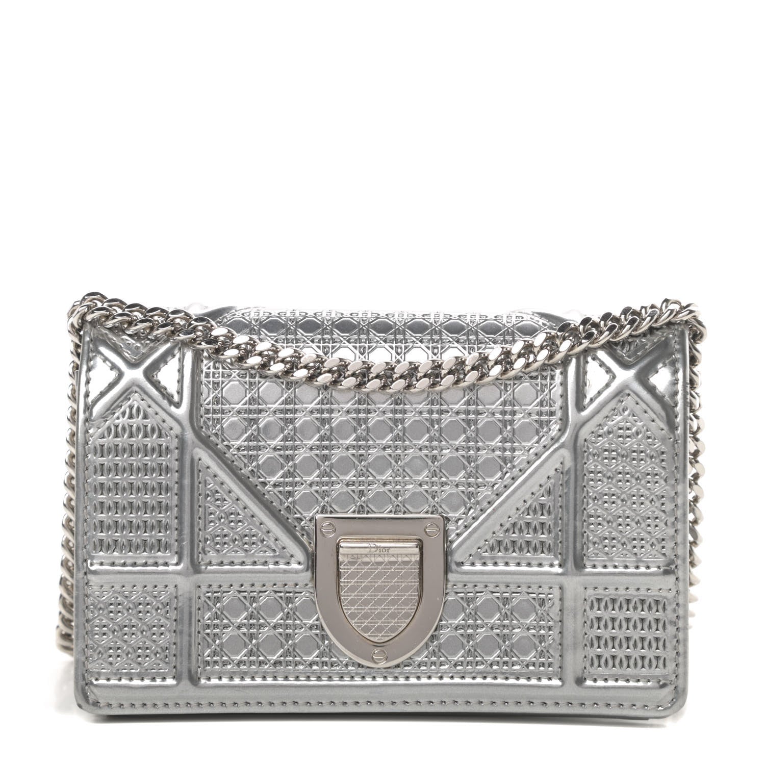 Christian Dior Metallic Patent Micro-Cannage Baby Diorama Flap Bag Silver 1 of 11