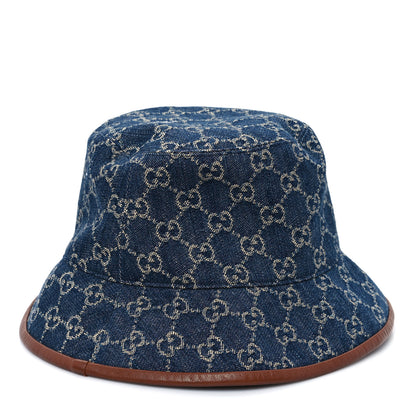 Gucci Washed Jacquard Denim Nappa GG Monogram Oscar Bucket Hat M Denim Cuir 1 of 10